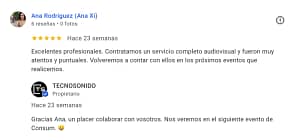 resena-google-eventos-tecnosonido-ana reseña de google de la responsable de la cooperativa consum