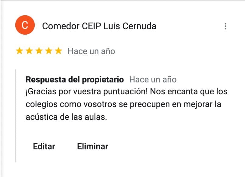 Una opinión de 5 estrellas sacada de nuestra página de Google